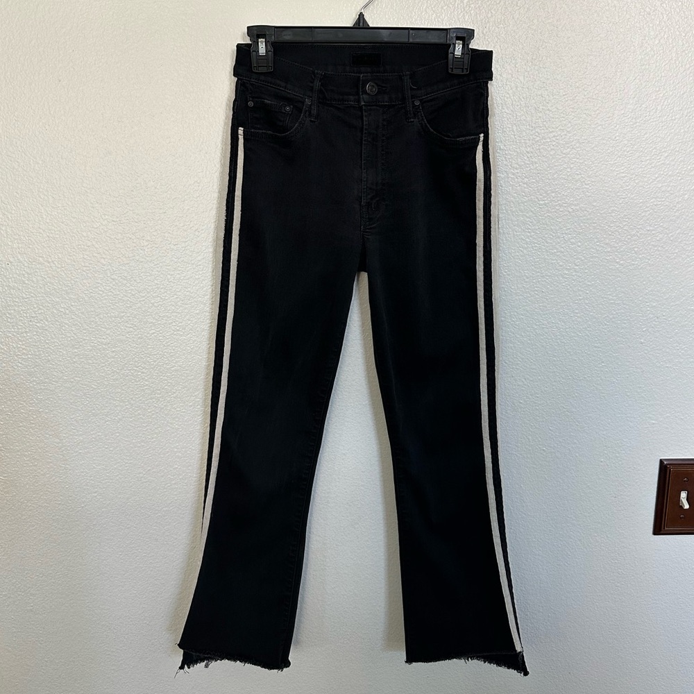 MOTHER Black Cropped Ankle Jeans with cream colored Stripes. Size 25 - Picture 1 of 10